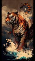 creative portrait of a tiger in chinese art style photo