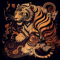 Tigre chino estilo Arte en negro antecedentes generativo ai foto