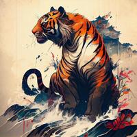el hermosa colores Arte de Tigre en chino estilo generativo ai foto