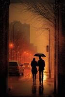 rain photograph of romantic couple photo