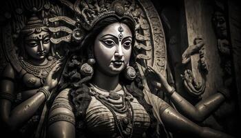 bengal durga pooja black and white image photo