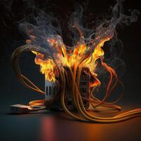 image of burning computer power cables photo