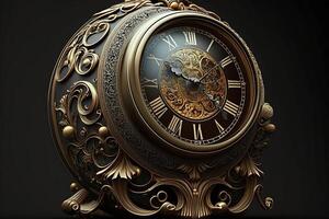 ancient clock on black background photo