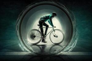 A boy riding on cycle in a ring image generative AI photo
