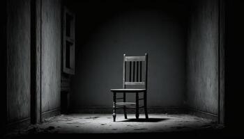 oscuro silla solitario en un vacío habitación imagen generativo ai foto