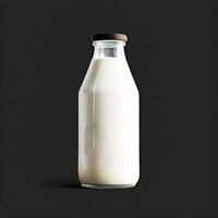 white milk bottle on black background photo