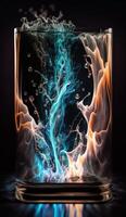 electricity moving through liquid glass 8k UHD on black background photo