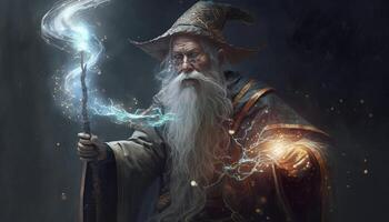 digital wizard with magic stick beautiful painting photo