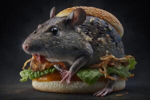 rat in burger hyper realistic photo