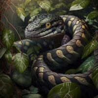 A poisonous snake creeping in the jungle photo