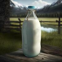 A milk bottle kept in a farm image photo