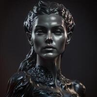 hermosa encantado mujer escultura en negro antecedentes generativo ai foto