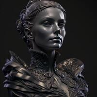 hermosa encantado reina mujer escultura hecho de negro suelo generativo ai foto