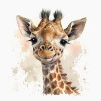 smiling baby giraffe face clip art on white background generative AI photo