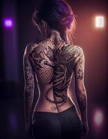 A tattooed womans sculpted full body back image photo