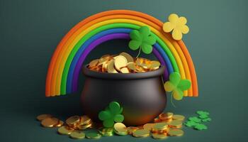 Banner with Pot of gold coins clover leaves image photo