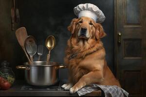 dorado perdiguero clásicamente entrenado cocinero linda perro generativo ai foto