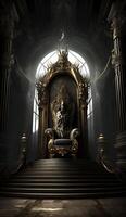 majestuoso trono de Rey en el castillo de oscuridad generativo ai foto