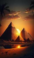 puesta de sol pirámides ver de Egipto a noche generativo ai foto