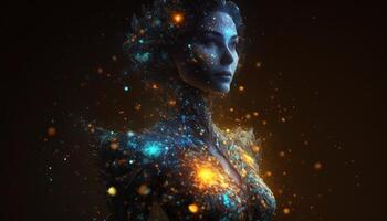 a transparent beautiful woman made of star clusters NASA photo