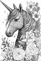 A beautiful unicorn face vintage flowers style photo