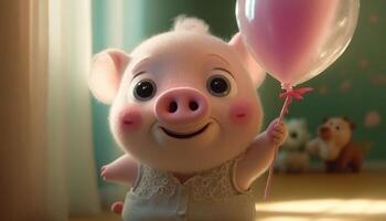 super fluffy cute pixar style white pig generative AI photo