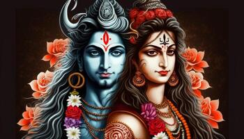 god shiva and goddess parwati couple image generative AI photo