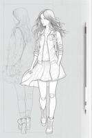 full body sketch of a beautiful girl on a white paper photo