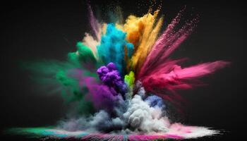 holi diferente polvo colores explosión en oscuro antecedentes generativo ai foto