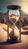 Hourglass on the background of a desert landscape image photo