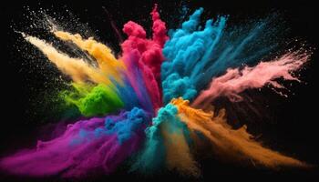 holi paint different color powder explosion close up image photo