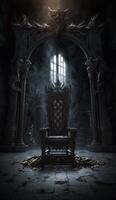 Majestic fantastic throne in the castle of the darkness photo