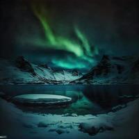 arctic aurora over night lake in starry sky image photo