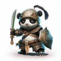 cute ninja panda with sword in white background image photo