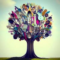 a tree of different colouful utensils image photo