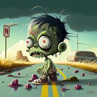 pequeño peligroso zombi preguntándose el la carretera imagen foto