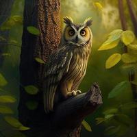 owl on tree in the green forest image photo