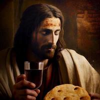 jesus famous image with bread and wine photo