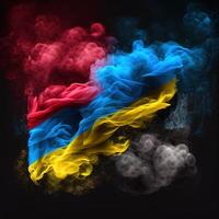 ukraine flag with smoke red and blue photo