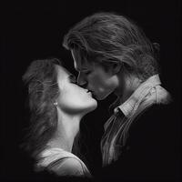 un hombre y mujer mientras besos generativo ai foto