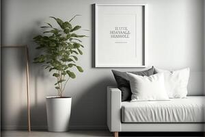 Blank picture frame mockup on gray wall photo