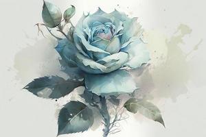 beautiful light blue Rose watercolor no background photo