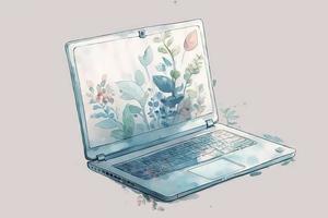 beautiful light blue Laptop watercolor no background photo