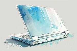 hermosa ligero azul ordenador portátil acuarela foto