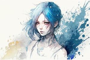 beautiful light blue Girl hot watercolor photo