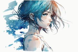 beautiful light blue Girl hot watercolor photo