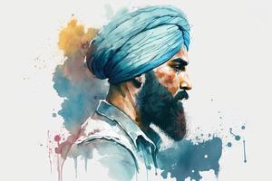 beautiful light blue Sikh punjabi man watercolor photo