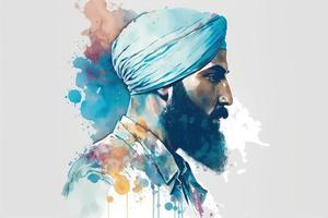 beautiful light blue Sikh punjabi man watercolor photo