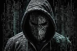 hacker man attack mask binary one photo