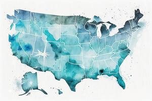 hermosa ligero azul Estados Unidos mapa acuarela No antecedentes foto